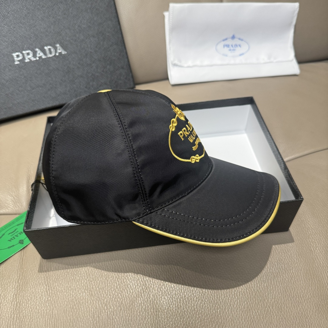 配盒子布袋，Prada(普拉达)新款原单棒球帽， 金丝刺绣，1:1开模订制，原厂金丝线精细刺绣，原版牛津