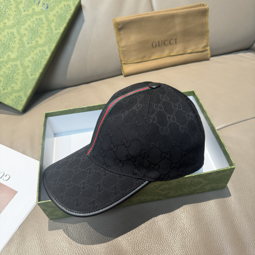 配包装布袋，Gucci(古奇)经典原单棒球帽， 竖条小织带，1:1开模订制，原版帆布料+头层牛皮，真皮包