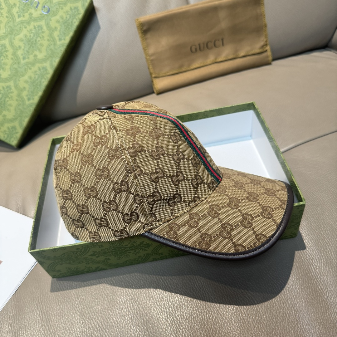 配包装布袋，Gucci(古奇)经典原单棒球帽， 竖条小织带，1:1开模订制，原版帆布料+头层牛皮，真皮包