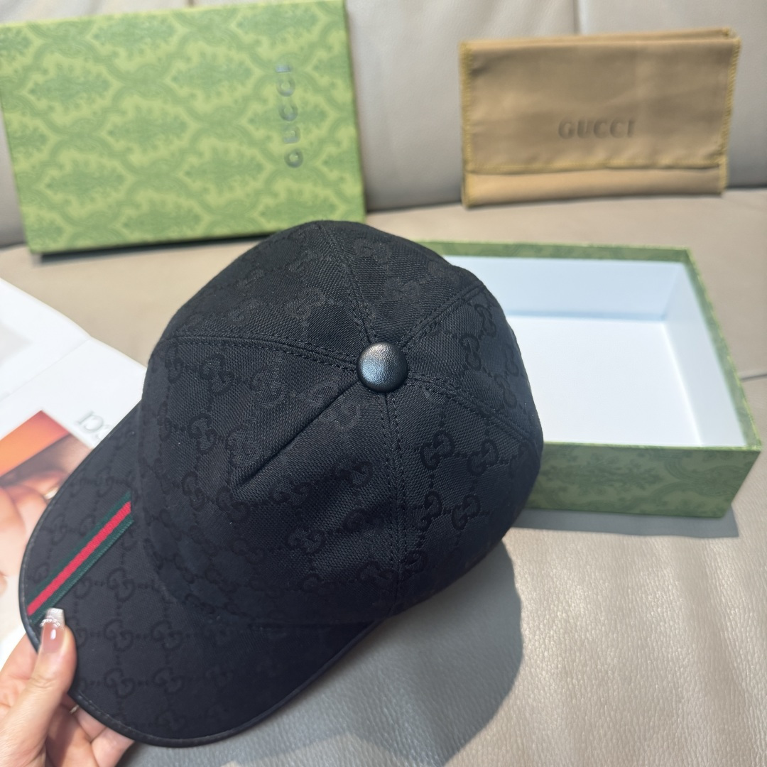 配包装布袋，Gucci(古奇)经典原单棒球帽， 竖条小织带，1:1开模订制，原版帆布料+头层牛皮，真皮包