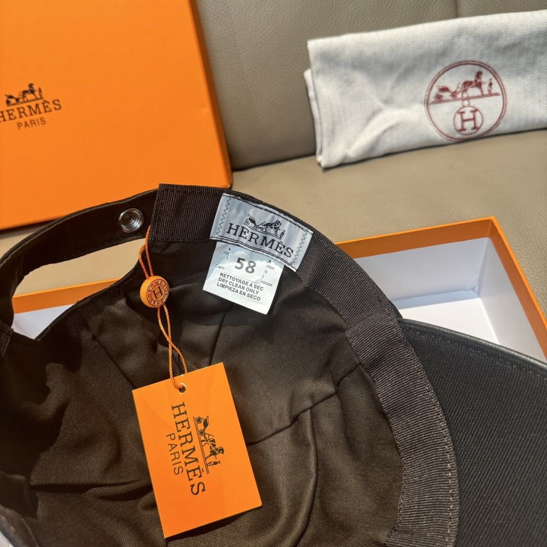 配盒子布袋，HERMÈS (爱马仕)原单棒球帽，经典H， 正品开模订制，原版透气帆布面料+头层牛皮，原厂