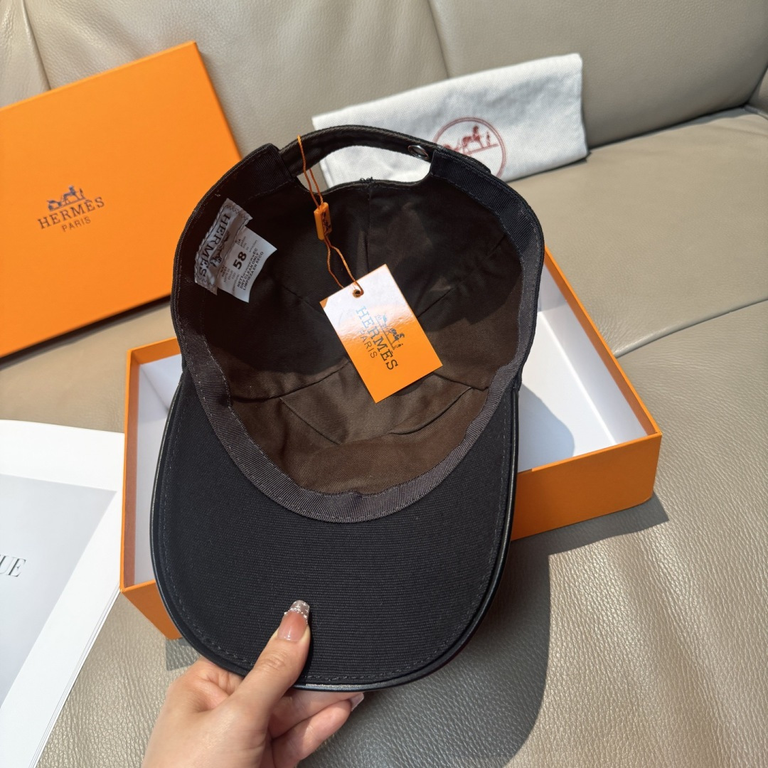 配盒子布袋，HERMÈS (爱马仕)原单棒球帽，经典H， 正品开模订制，原版透气帆布面料+头层牛皮，原厂