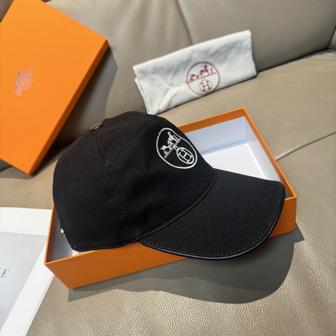 配盒子布袋，HERMÈS (爱马仕)原单棒球帽，经典H， 正品开模订制，原版透气帆布面料+头层牛皮，原厂
