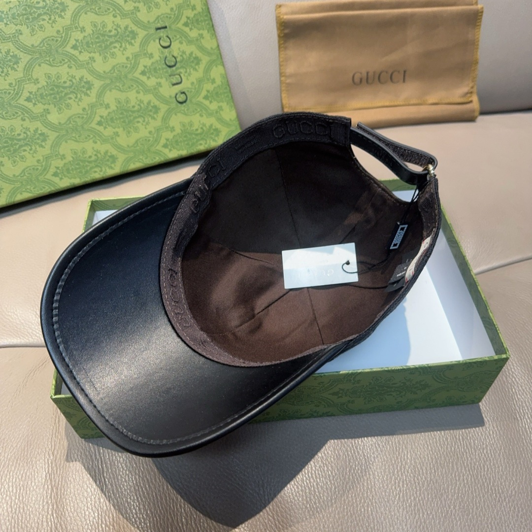 配盒子布袋，Gucci(古奇)新款原单棒球帽， 帆布拼皮，专柜热卖款，1:1开模订制，原版帆布料+头层牛