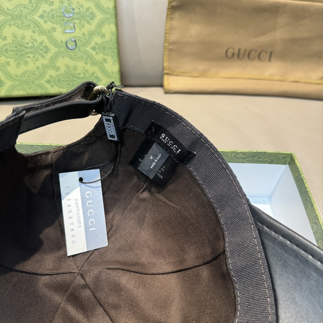 配盒子布袋，Gucci(古奇)新款原单棒球帽， 帆布拼皮，专柜热卖款，1:1开模订制，原版帆布料+头层牛
