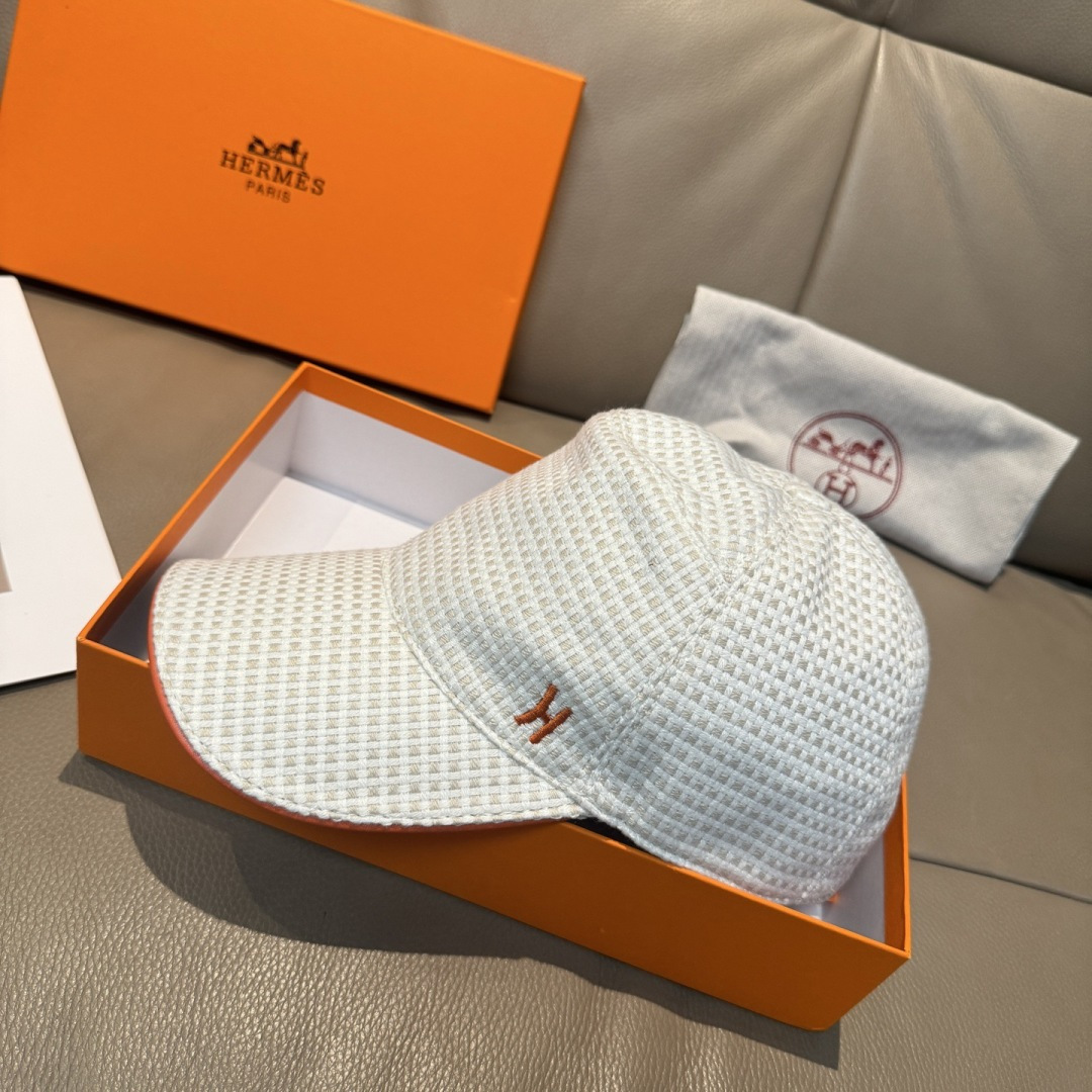 配盒子布袋，HERMÈS (爱马仕)原单棒球帽，经典H， 正品开模订制，原版透气帆布面料+头层牛皮，原厂