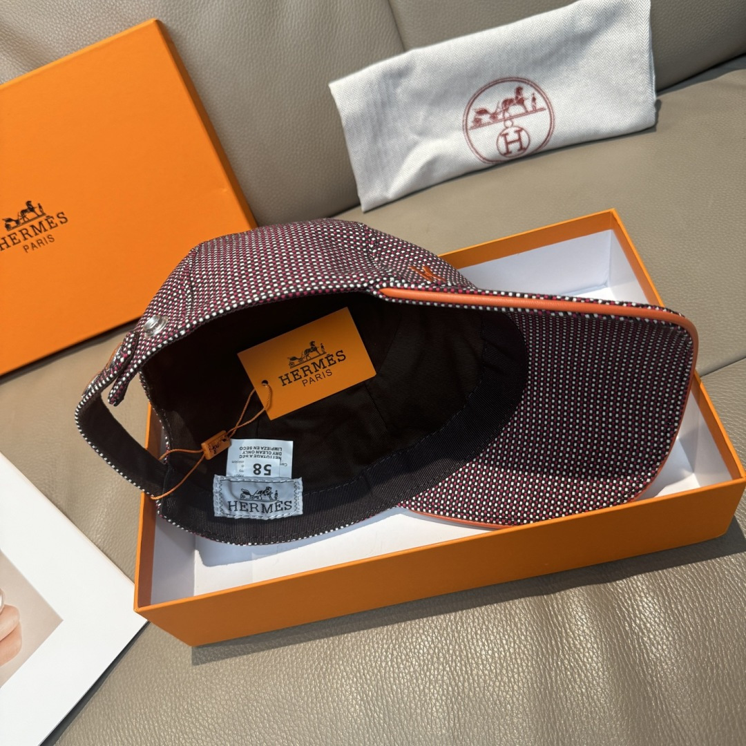 配盒子布袋，HERMÈS (爱马仕)原单棒球帽，经典H， 正品开模订制，原版透气帆布面料+头层牛皮，原厂