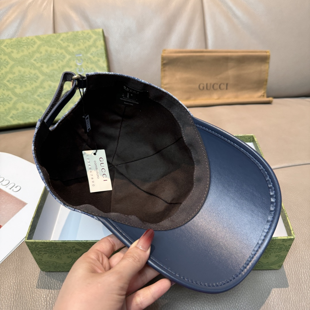 配盒子布袋，Gucci(古奇)新款原单棒球帽， 帆布拼皮，专柜热卖款，1:1开模订制，原版帆布料+头层牛