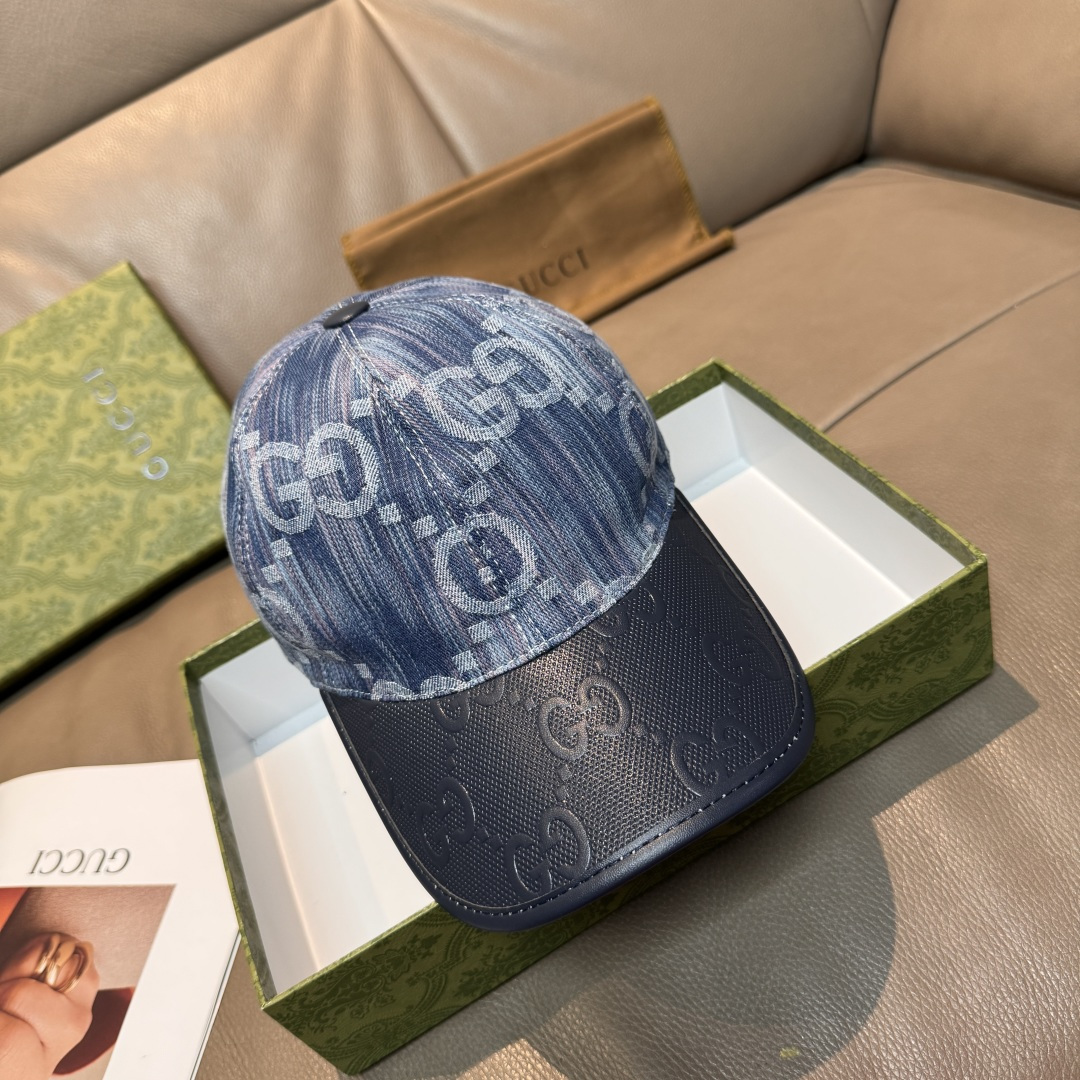 配盒子布袋，Gucci(古奇)新款原单棒球帽， 帆布拼皮，专柜热卖款，1:1开模订制，原版帆布料+头层牛