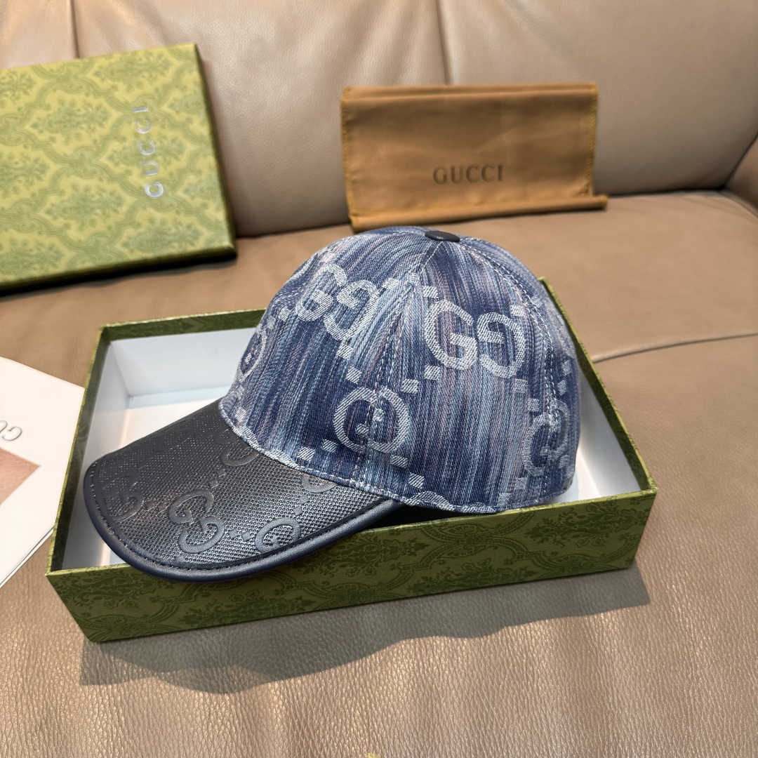 配盒子布袋，Gucci(古奇)新款原单棒球帽， 帆布拼皮，专柜热卖款，1:1开模订制，原版帆布料+头层牛