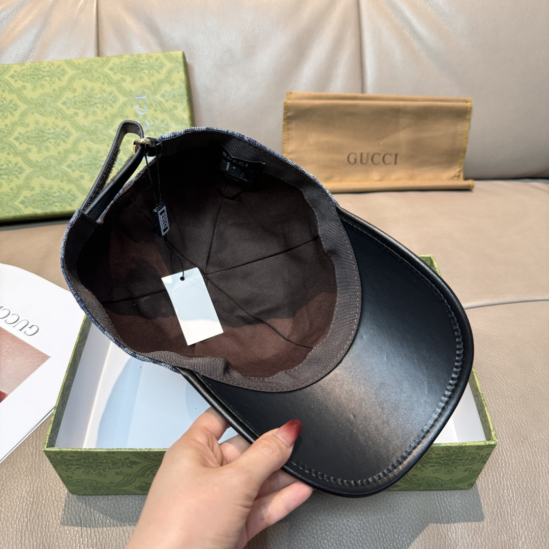 配盒子布袋，Gucci(古奇)新款原单棒球帽， 帆布拼皮，专柜热卖款，1:1开模订制，原版帆布料+头层牛
