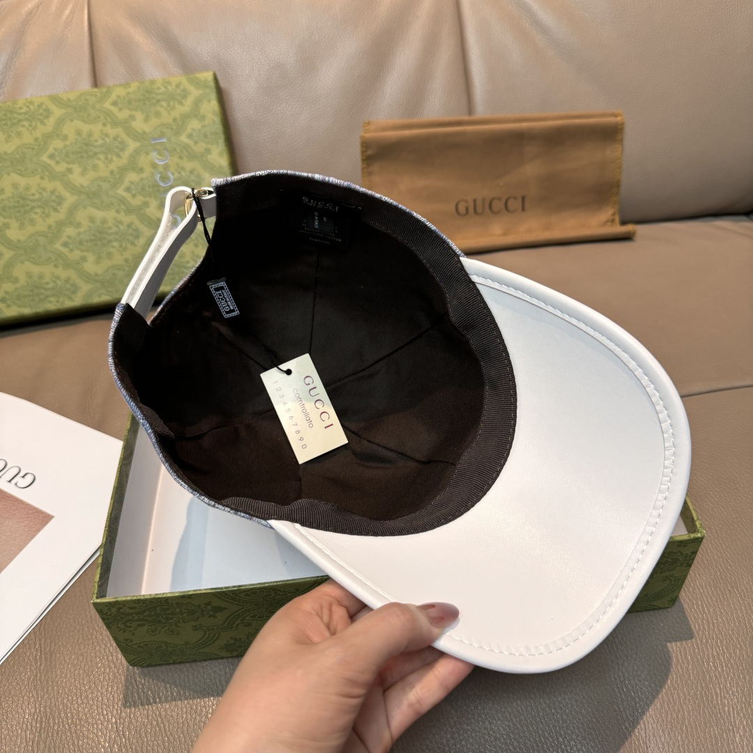 配盒子布袋，Gucci(古奇)新款原单棒球帽， 帆布拼皮，专柜热卖款，1:1开模订制，原版帆布料+头层牛