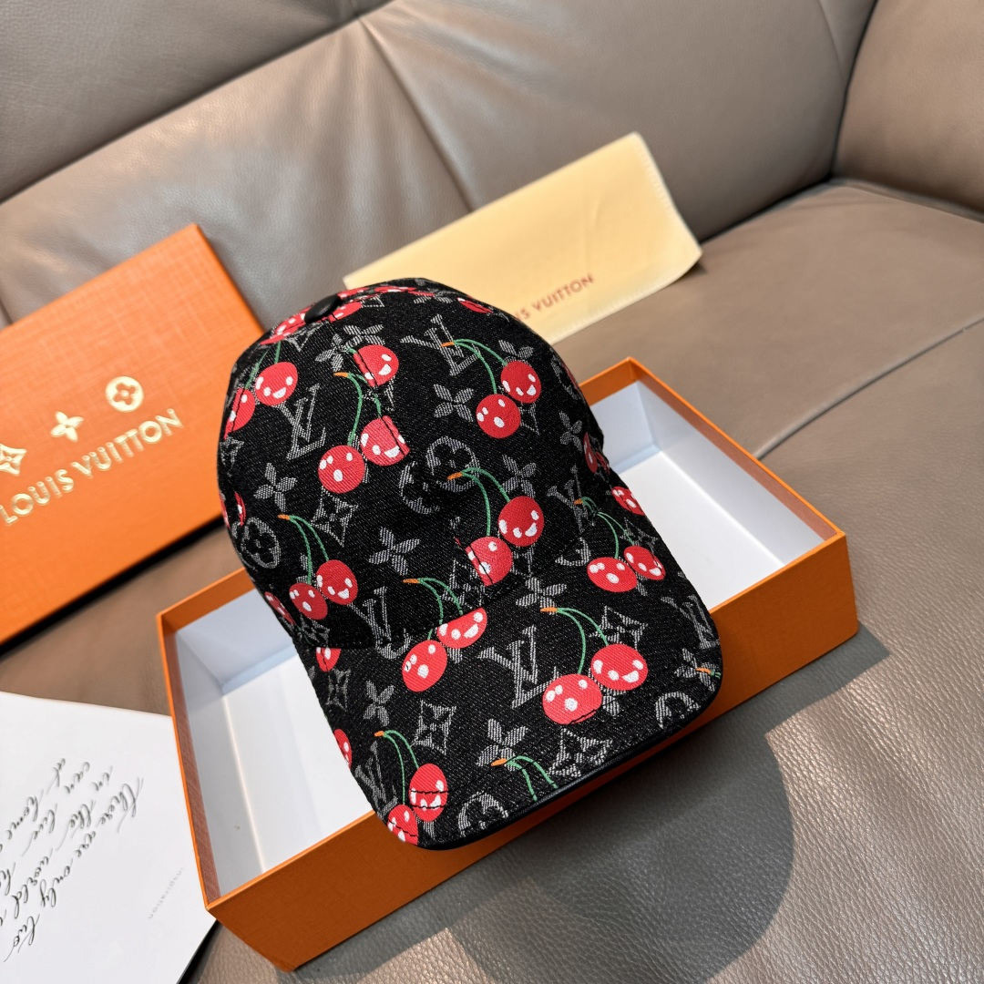 配盒子布袋，LV路易威登新款原单棒球帽，LV小樱桃，专柜1:1开模订制，原版帆布面料+头层牛皮，轻盈透气
