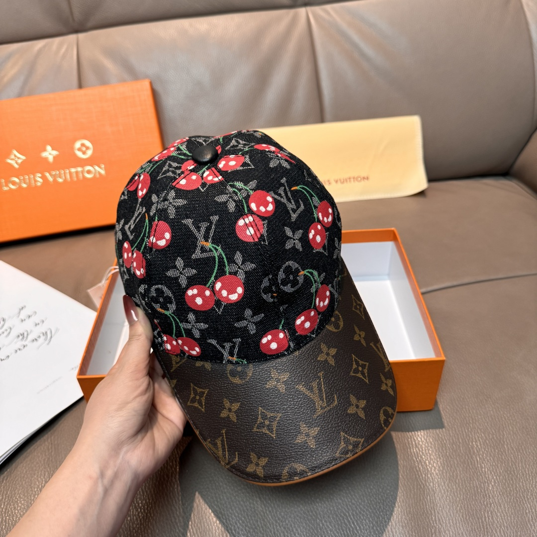 配盒子布袋，LV路易威登新款原单棒球帽，LV小樱桃，专柜1:1开模订制，原版帆布面料+头层牛皮，轻盈透气