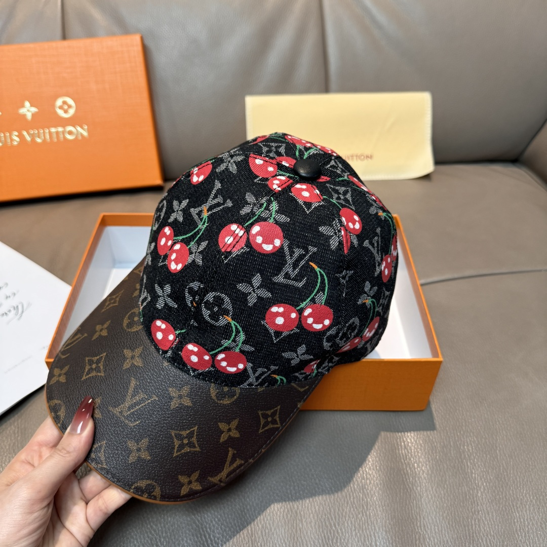 配盒子布袋，LV路易威登新款原单棒球帽，LV小樱桃，专柜1:1开模订制，原版帆布面料+头层牛皮，轻盈透气