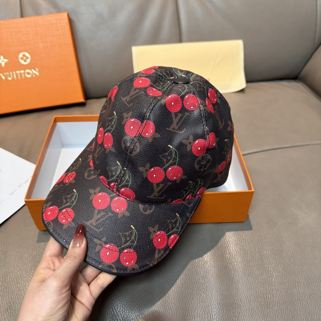配盒子布袋，LV路易威登新款原单棒球帽，LV小樱桃，专柜1:1开模订制，原版PU面料+头层牛皮，轻盈透气