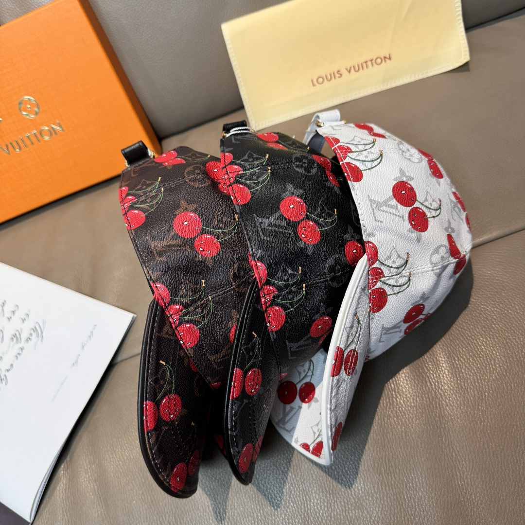 配盒子布袋，LV路易威登新款原单棒球帽，LV小樱桃，专柜1:1开模订制，原版PU面料+头层牛皮，轻盈透气