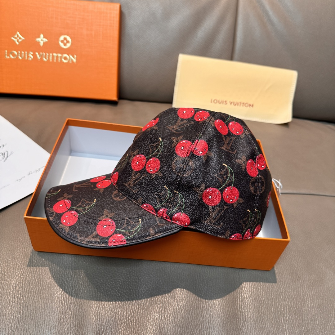 配盒子布袋，LV路易威登新款原单棒球帽，LV小樱桃，专柜1:1开模订制，原版PU面料+头层牛皮，轻盈透气