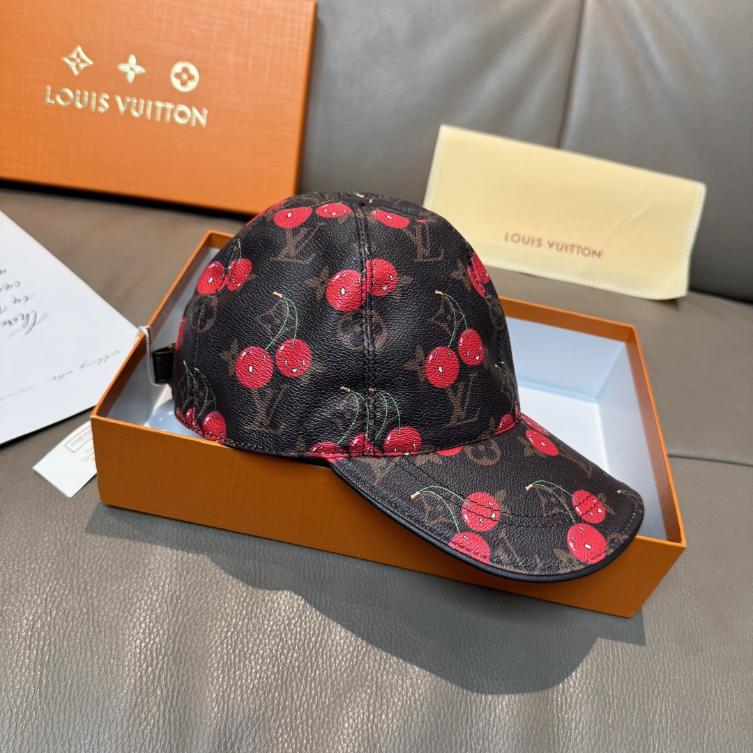 配盒子布袋，LV路易威登新款原单棒球帽，LV小樱桃，专柜1:1开模订制，原版PU面料+头层牛皮，轻盈透气