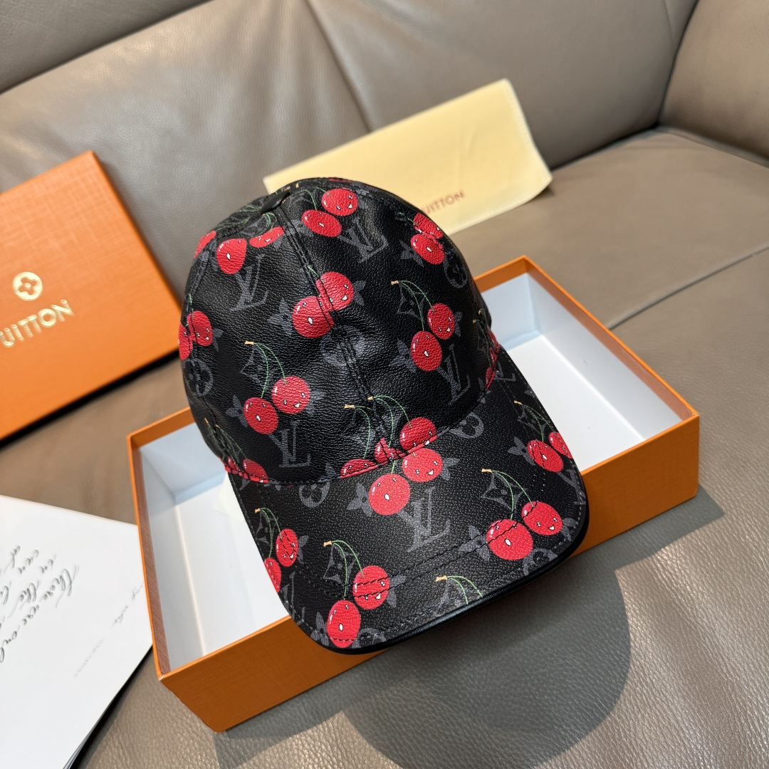 配盒子布袋，LV路易威登新款原单棒球帽，LV小樱桃，专柜1:1开模订制，原版PU面料+头层牛皮，轻盈透气