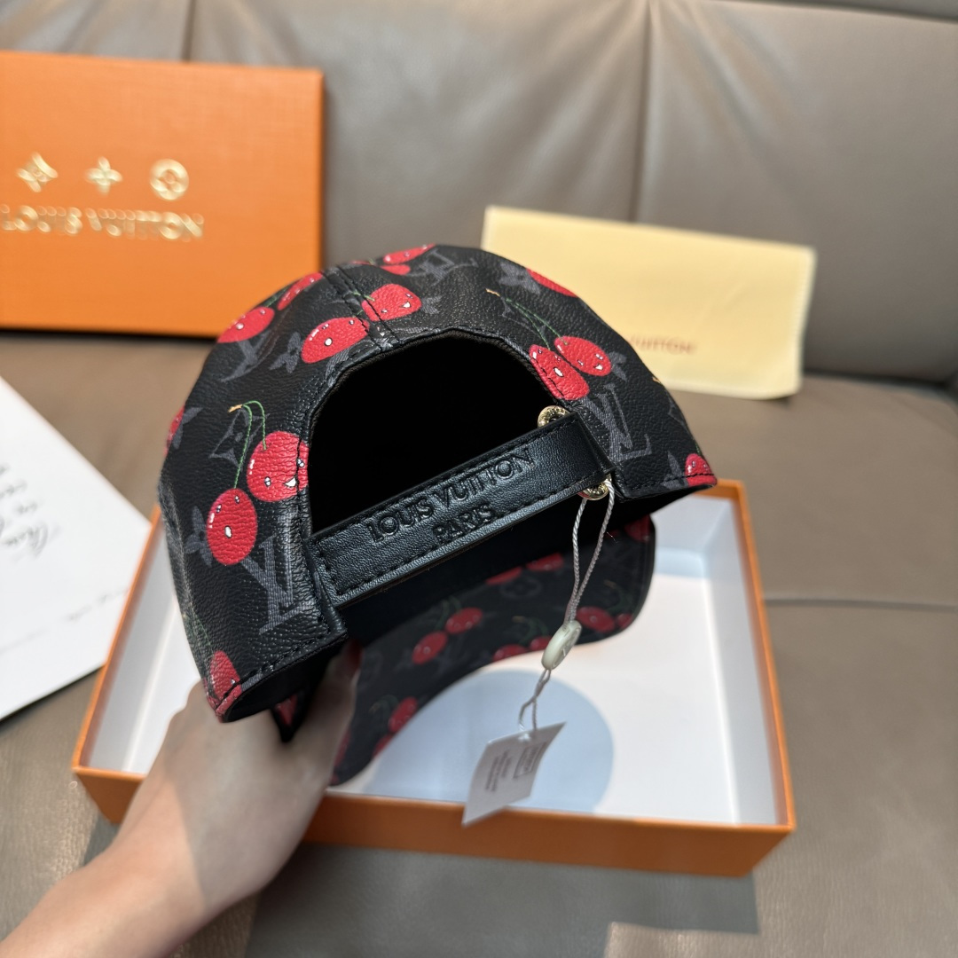 配盒子布袋，LV路易威登新款原单棒球帽，LV小樱桃，专柜1:1开模订制，原版PU面料+头层牛皮，轻盈透气