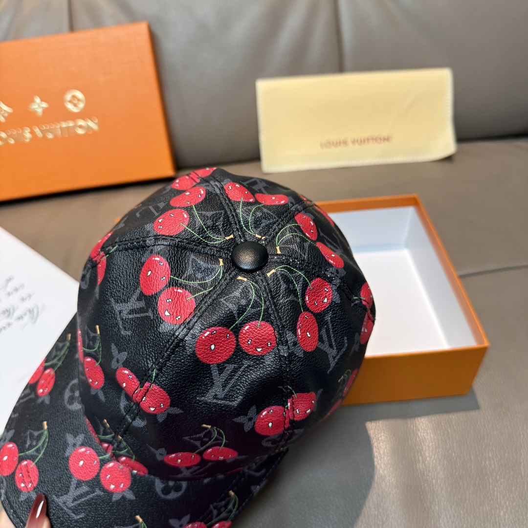 配盒子布袋，LV路易威登新款原单棒球帽，LV小樱桃，专柜1:1开模订制，原版PU面料+头层牛皮，轻盈透气