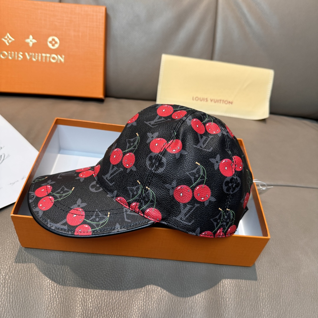 配盒子布袋，LV路易威登新款原单棒球帽，LV小樱桃，专柜1:1开模订制，原版PU面料+头层牛皮，轻盈透气