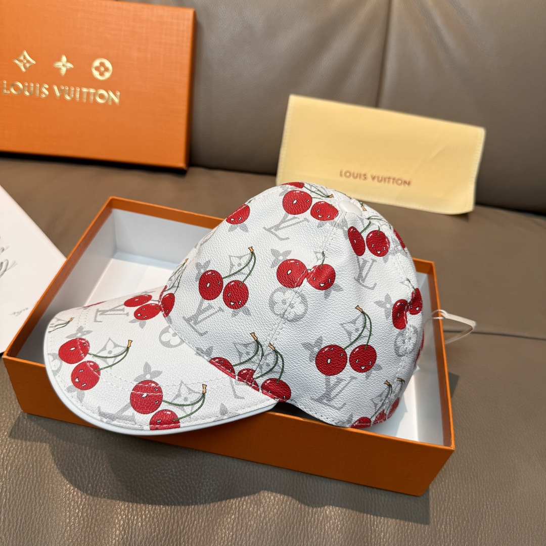 配盒子布袋，LV路易威登新款原单棒球帽，LV小樱桃，专柜1:1开模订制，原版PU面料+头层牛皮，轻盈透气