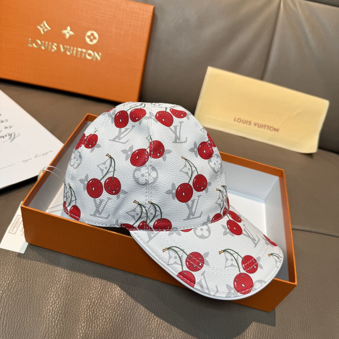 配盒子布袋，LV路易威登新款原单棒球帽，LV小樱桃，专柜1:1开模订制，原版PU面料+头层牛皮，轻盈透气