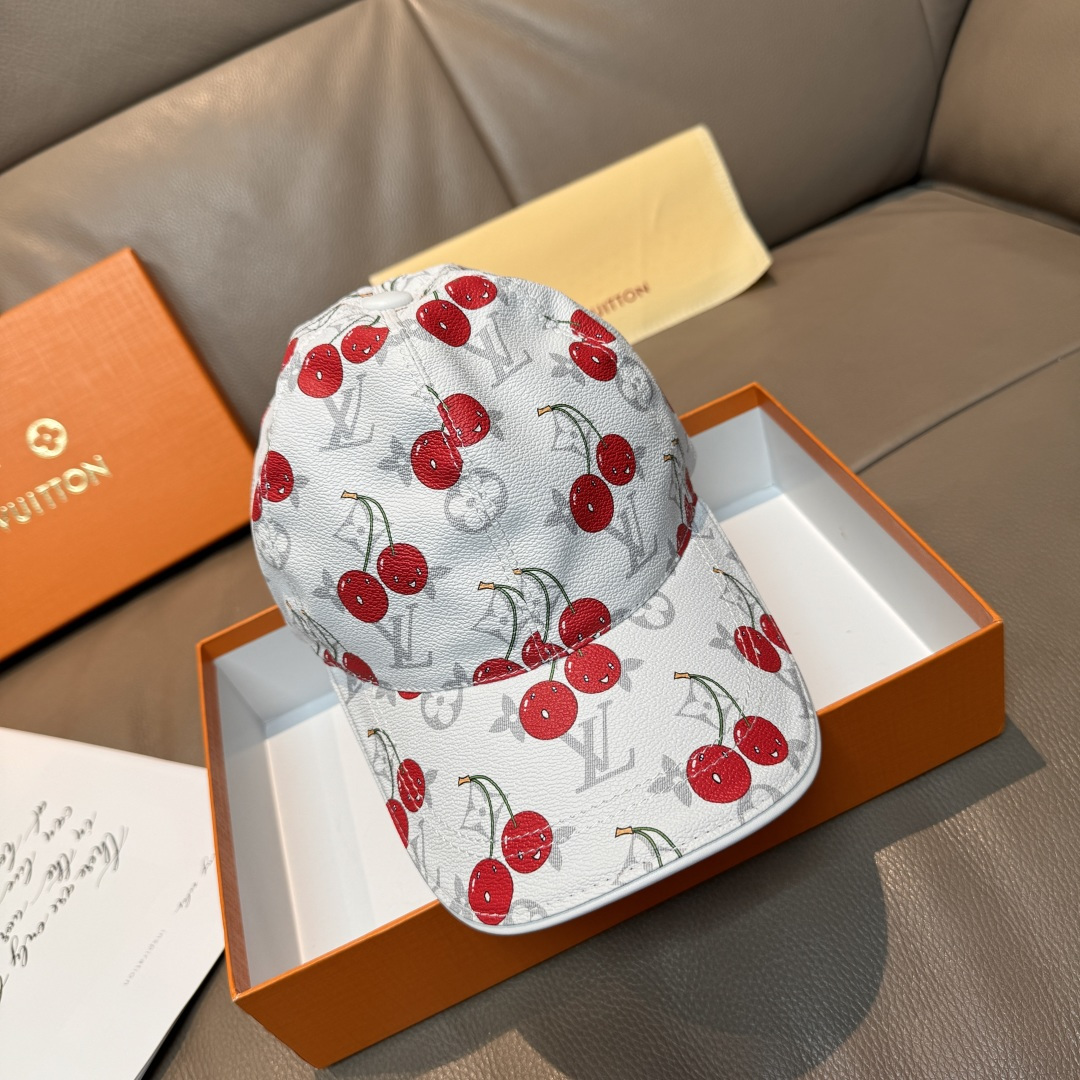 配盒子布袋，LV路易威登新款原单棒球帽，LV小樱桃，专柜1:1开模订制，原版PU面料+头层牛皮，轻盈透气