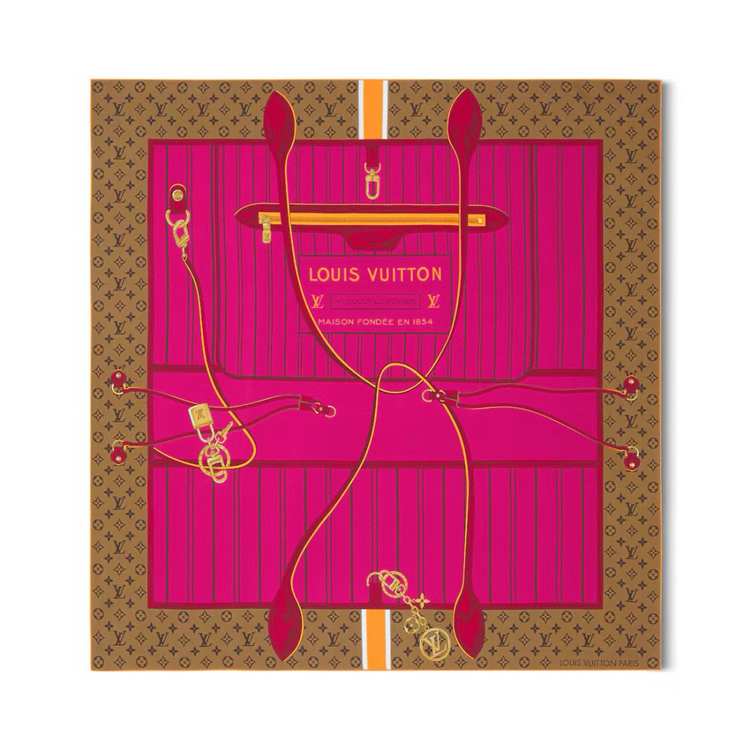NO:511426,A new LV silk square scarf My Neverfull mulberry silk square scarf draws inspiration from the classic Neverfull handbags, highlights the signature brushstrokes with shoulder straps, LV Circle logos and padlock patterns, and then uses Louis Vuitton to elegantly greet the brand box heritage. 90 x 90 cm (height x length) mulberry silk high-version scarf, high-version scarf, louis vuitton, louis vuitton, real silk19860909批 LV新款真丝方巾 My Neverfull 桑蚕丝方巾向经典 Neverfull 手袋汲取灵感,以肩带、LV Circle 标识和挂锁图案彰显标志性笔触,再借路易威登贴饰优雅致意品牌制箱传承. 90 x 90 厘米 (高 x 长度) 桑蚕丝高版本围巾,高版本围巾,louis vuitton,louis vuitton,real silk,scarf