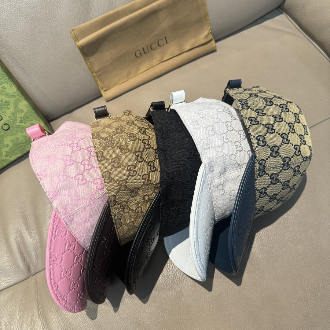 配盒子布袋，Gucci(古奇)经典原单棒球帽，小双G牛皮拼接，1:1开模订制，质量超赞！帽檐头层牛皮压花