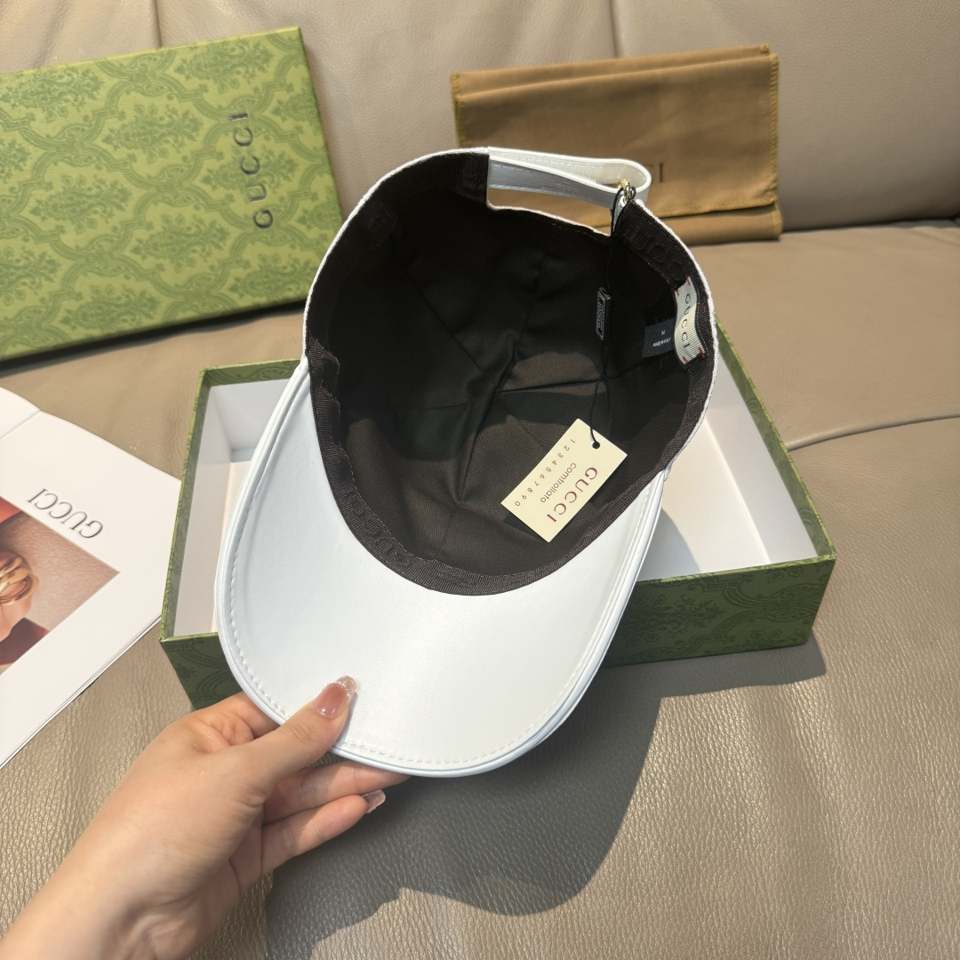 配盒子布袋，Gucci(古奇)经典原单棒球帽，小双G牛皮拼接，1:1开模订制，质量超赞！帽檐头层牛皮压花