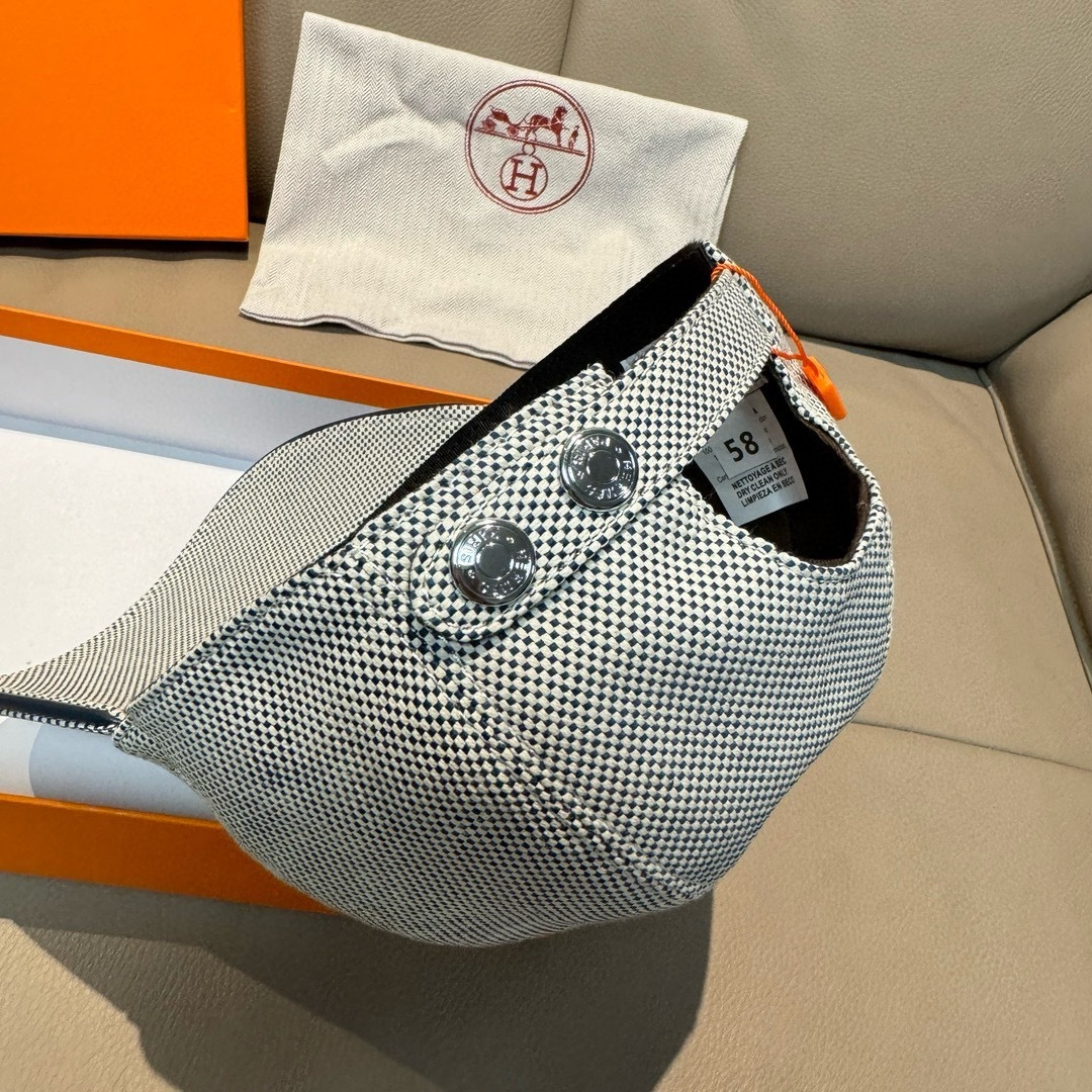 配盒子布袋，HERMÈS (爱马仕)原单棒球帽，经典H，正品开模订制，原版透气帆布面料+头层牛皮，原厂精