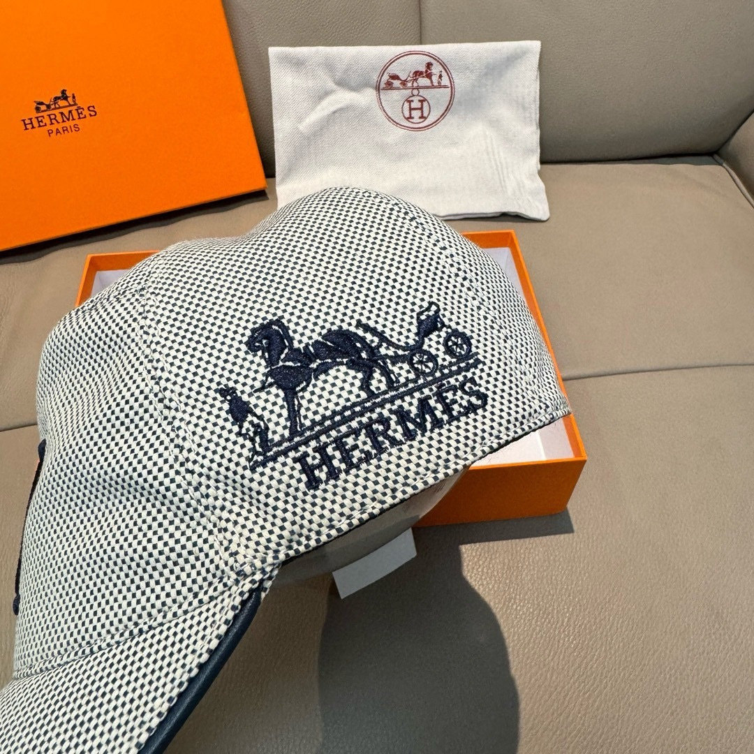 配盒子布袋，HERMÈS (爱马仕)原单棒球帽，经典H，正品开模订制，原版透气帆布面料+头层牛皮，原厂精