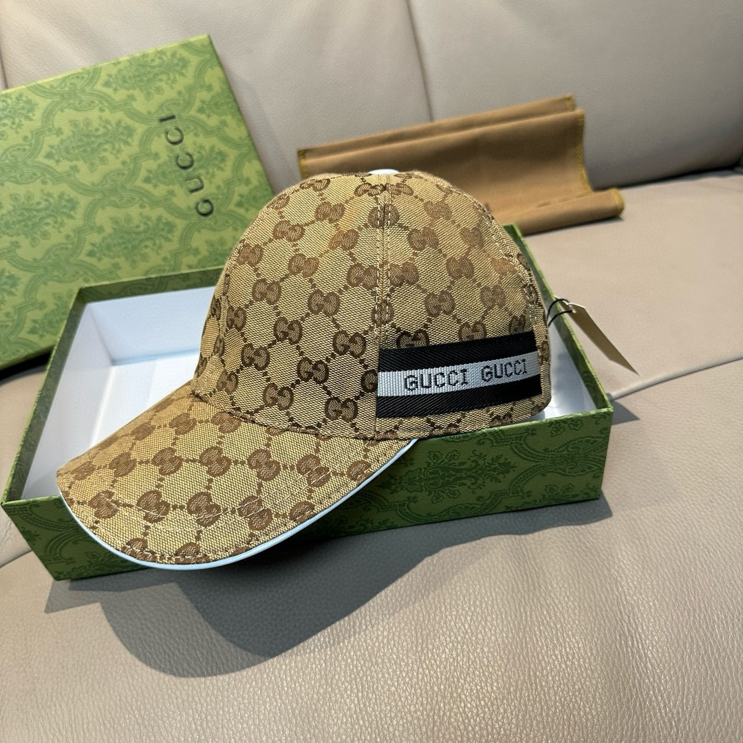配盒子布袋，Gucci(古奇)春夏新款原单棒球帽， logo织带，1:1开模订制，原版帆布料+头层牛皮，