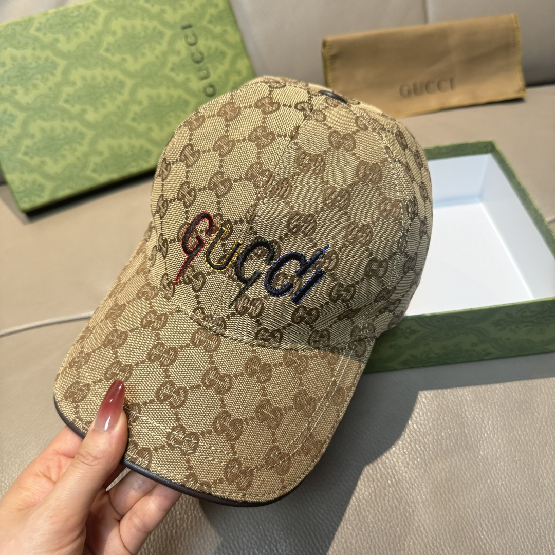 配盒子布袋，Gucci(古奇)新款原单棒球帽， 艺术字刺绣，1:1开模订制，重工刺绣，细节可媲美专柜，原