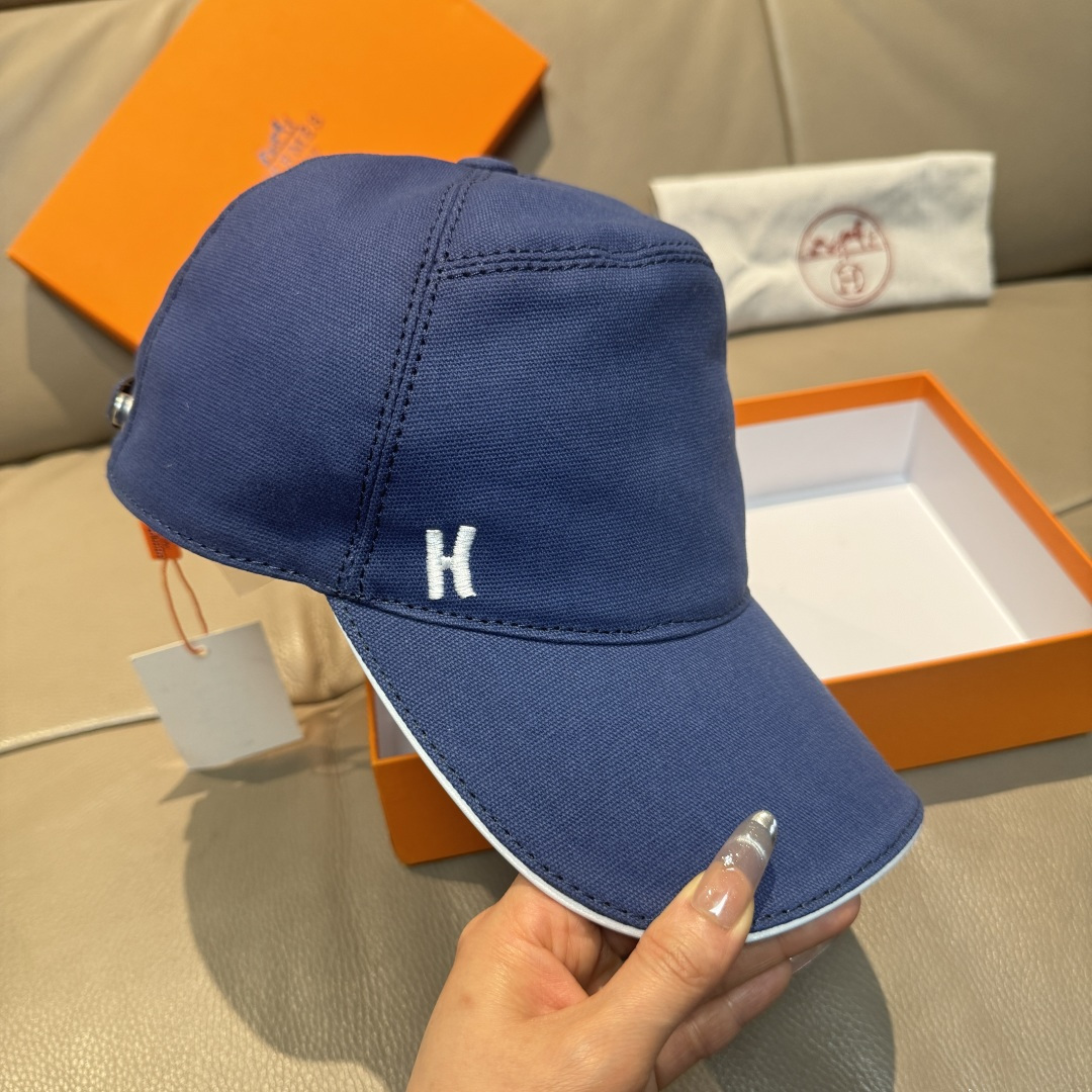 配盒子布袋，HERMÈS (爱马仕)原单棒球帽，经典H，正品开模订制，原版透气帆布面料+头层牛皮，原厂精