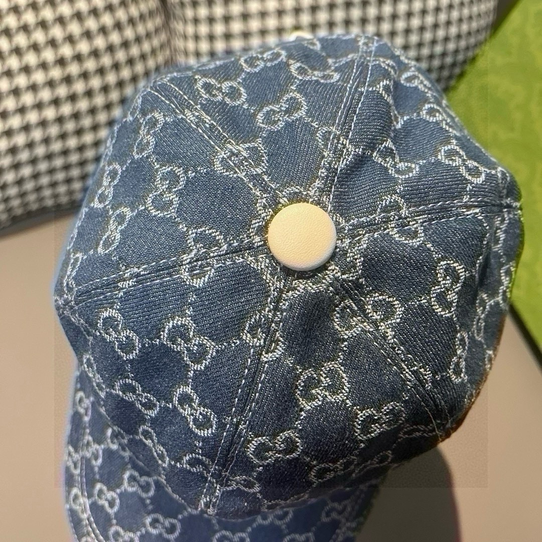 配盒子布袋，Gucci(古奇)经典原单棒球帽，双G牛仔提花，复古设计，专柜1:1开模订制！原版牛仔布料+