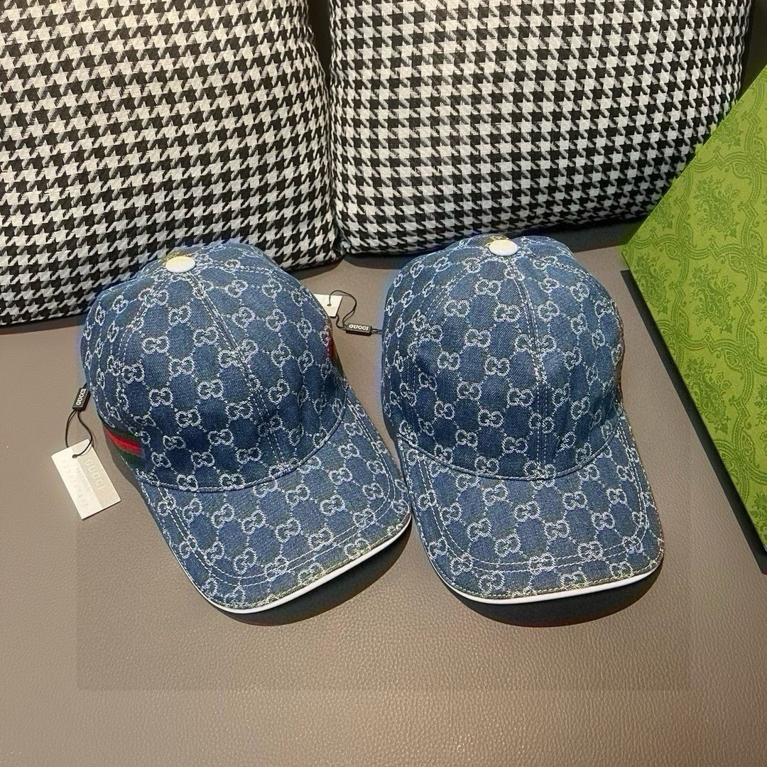配盒子布袋，Gucci(古奇)经典原单棒球帽，双G牛仔提花，复古设计，专柜1:1开模订制！原版牛仔布料+