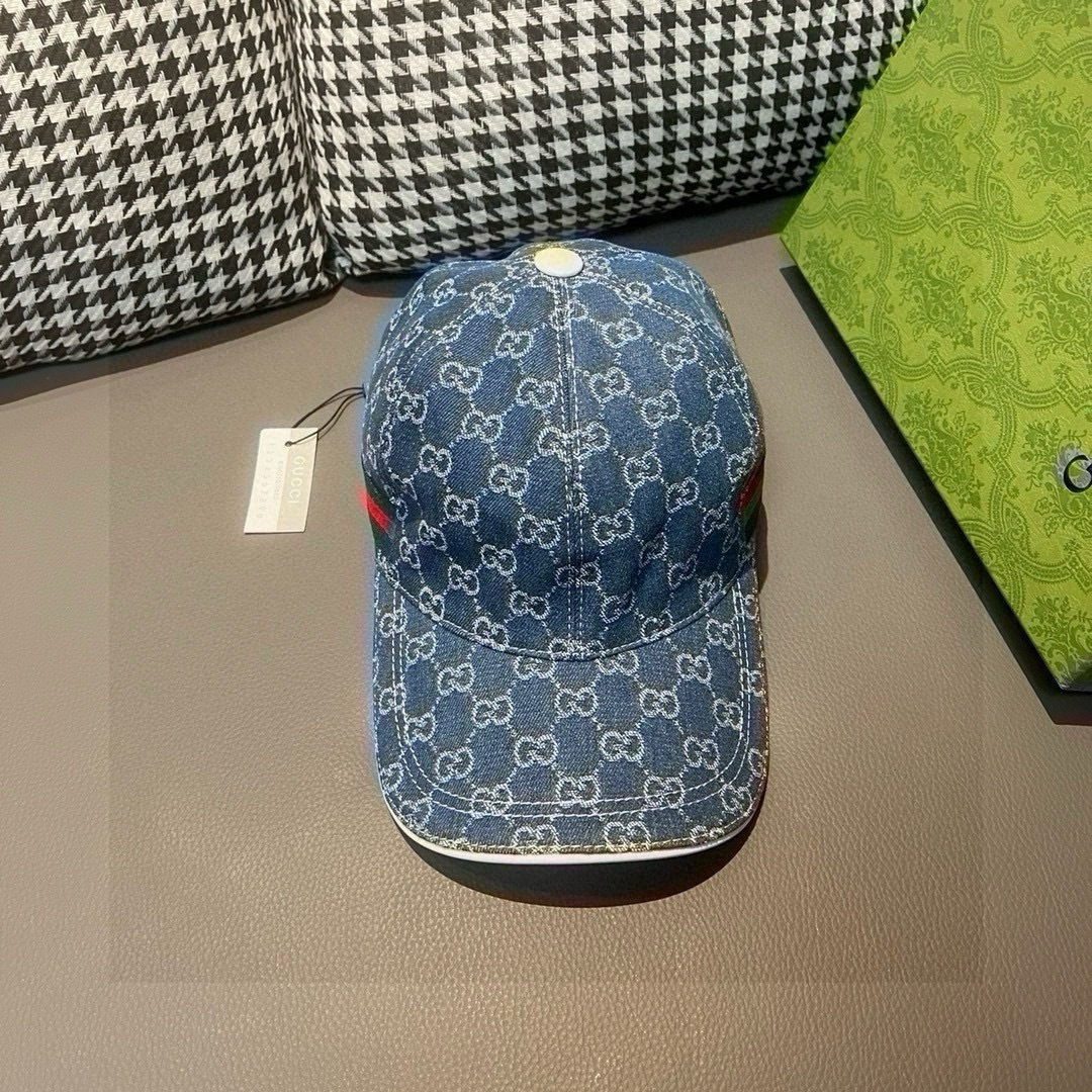 配盒子布袋，Gucci(古奇)经典原单棒球帽，双G牛仔提花，复古设计，专柜1:1开模订制！原版牛仔布料+
