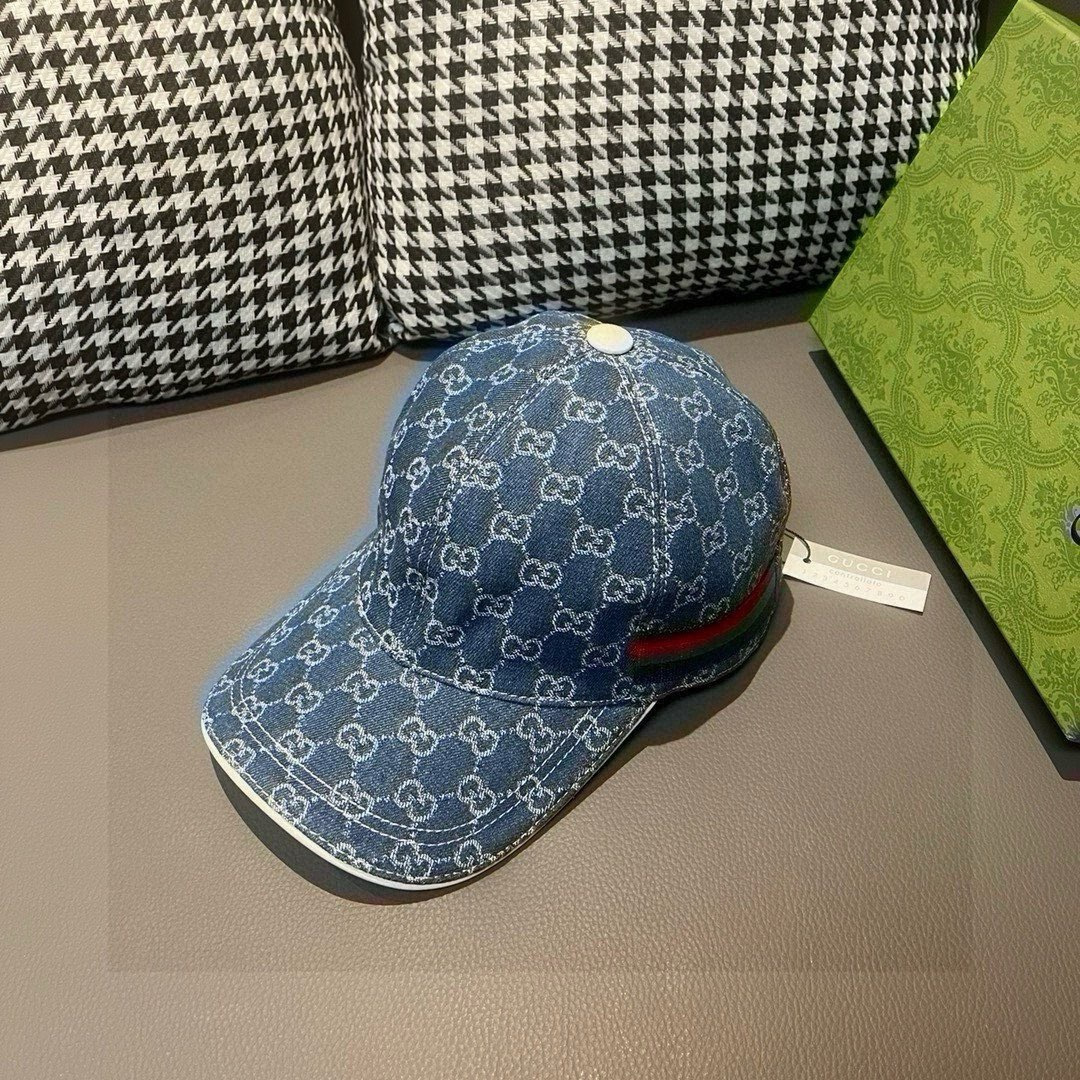 配盒子布袋，Gucci(古奇)经典原单棒球帽，双G牛仔提花，复古设计，专柜1:1开模订制！原版牛仔布料+