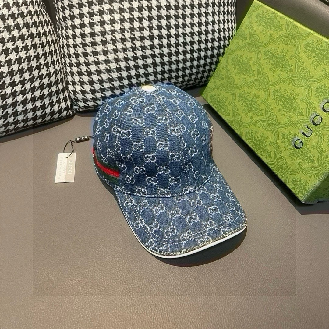 配盒子布袋，Gucci(古奇)经典原单棒球帽，双G牛仔提花，复古设计，专柜1:1开模订制！原版牛仔布料+