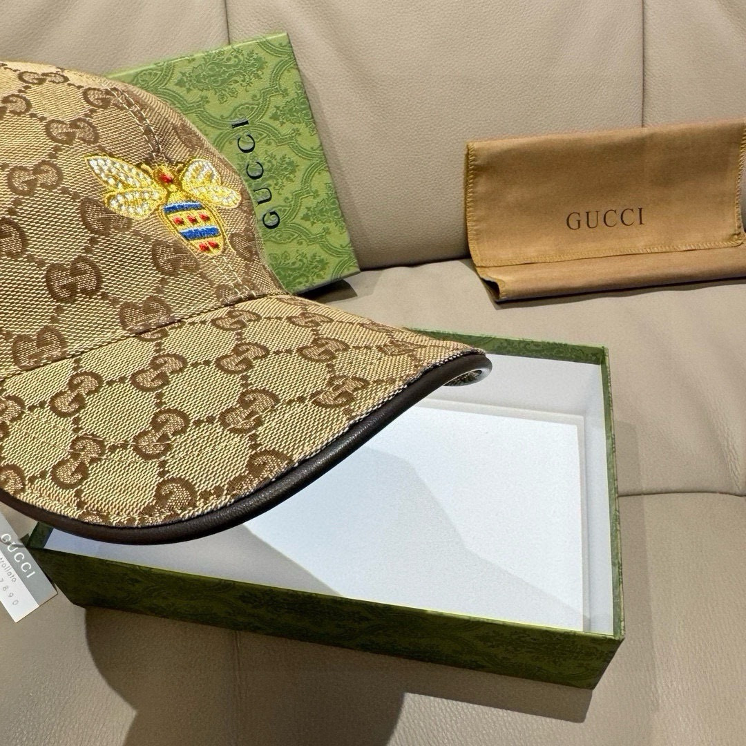 配盒子布袋，Gucci(古奇)原单棒球帽， 小蜜蜂刺绣，1:1开模订制，重工刺绣，细节可媲美专柜，原版帆