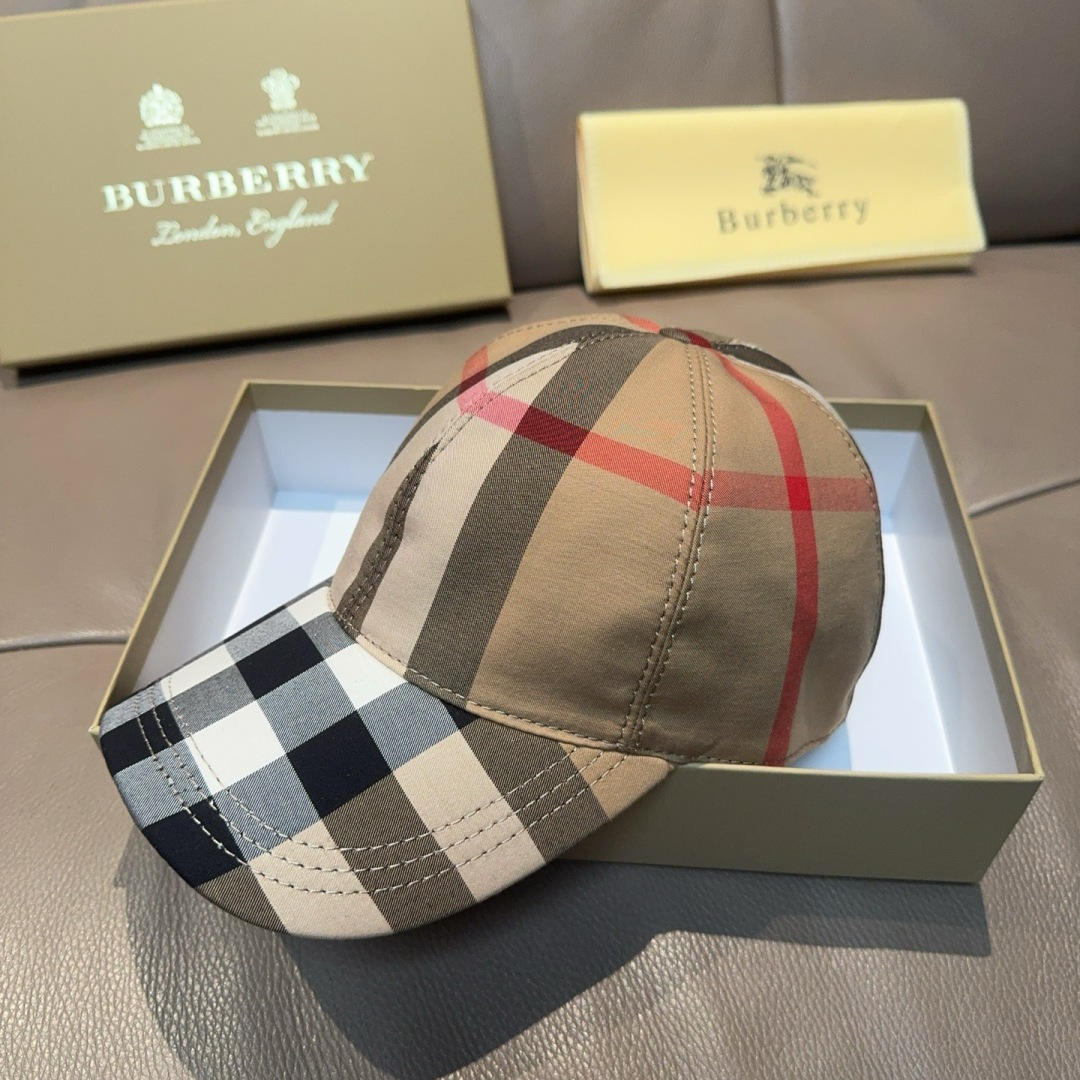 新款出货配盒子布袋Burberry（巴宝莉）原单棒球帽， 专柜热卖款，经典格子，1:1开模订制，帆布面料