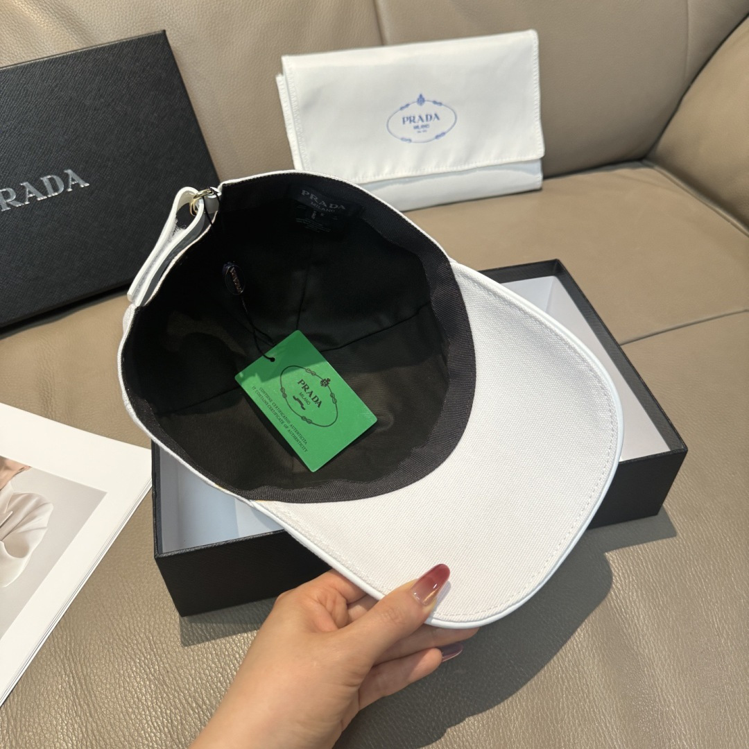 配盒子布袋，Prada(普拉达)新款原单棒球帽， 印字logo，专柜1:1开模订制，原版帆布布料+头层牛