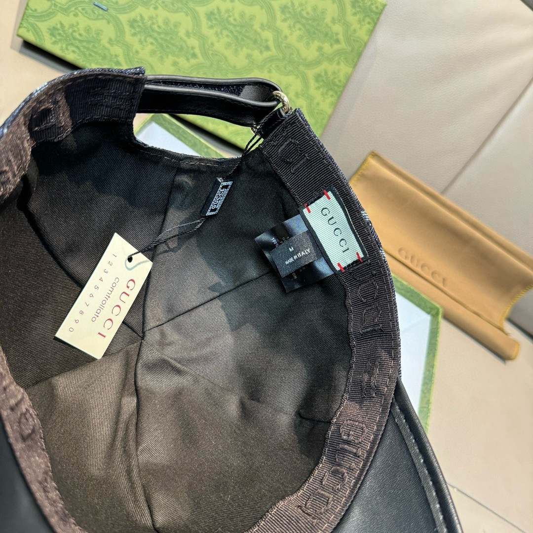 配盒子布袋，Gucci(古奇)新款原单棒球帽， 大双G拼皮，专柜热卖款，1:1开模订制，原版帆布料+头层