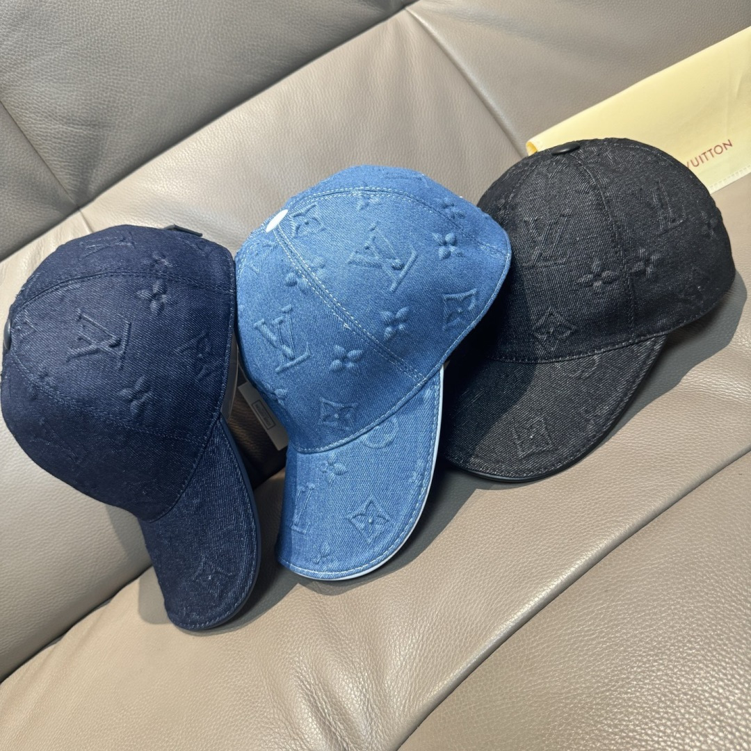 配盒子布袋，LV(路易威登)新款原单棒球帽，大logo压花，1:1开模订制，原版牛仔布料，做工细致完美，