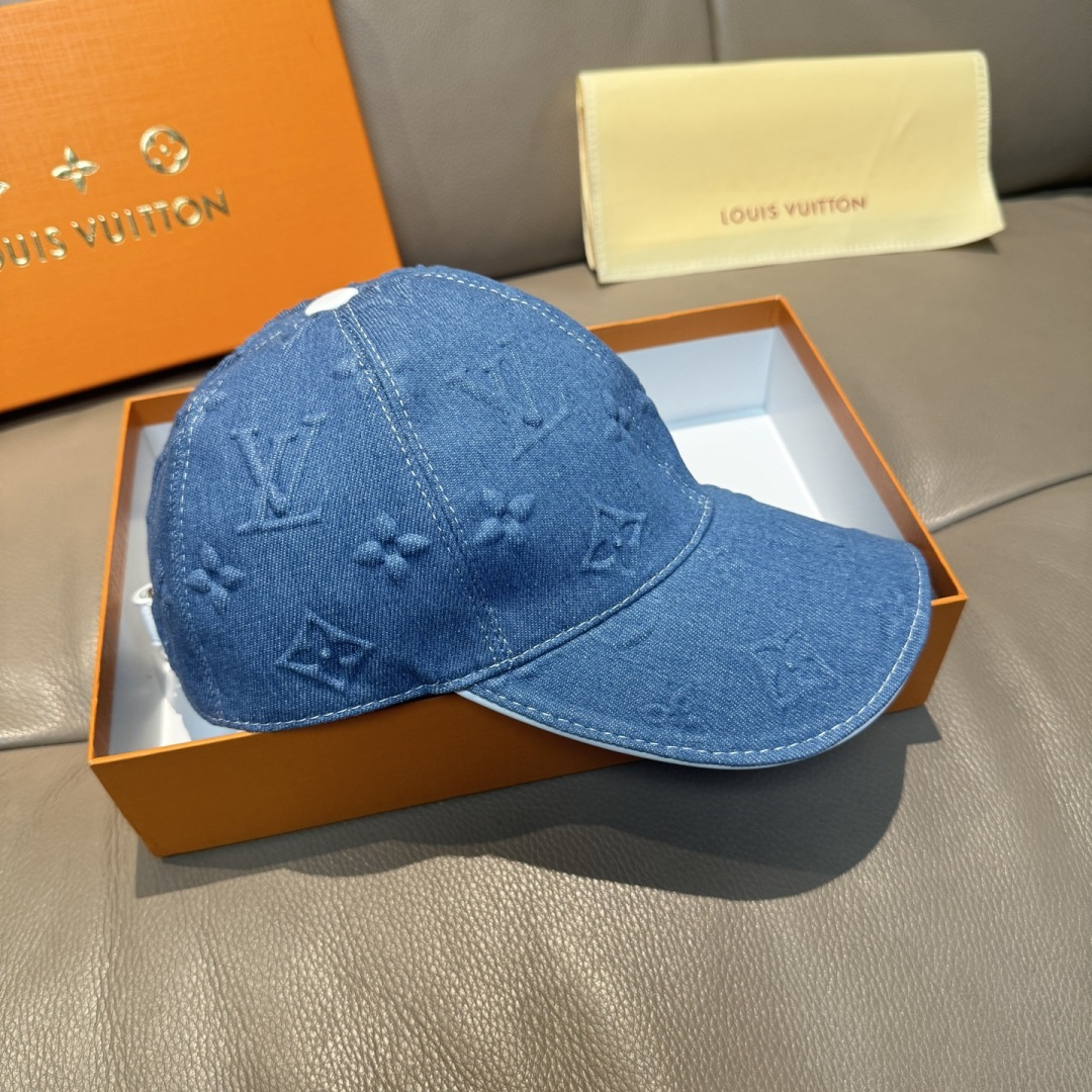 配盒子布袋，LV(路易威登)新款原单棒球帽，大logo压花，1:1开模订制，原版牛仔布料，做工细致完美，
