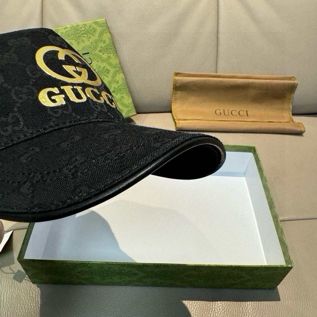配盒子布袋，Gucci(古奇)原单棒球帽，烫金双G，1:1开模订制，最高版本，原版帆布料+头层牛皮，纯棉